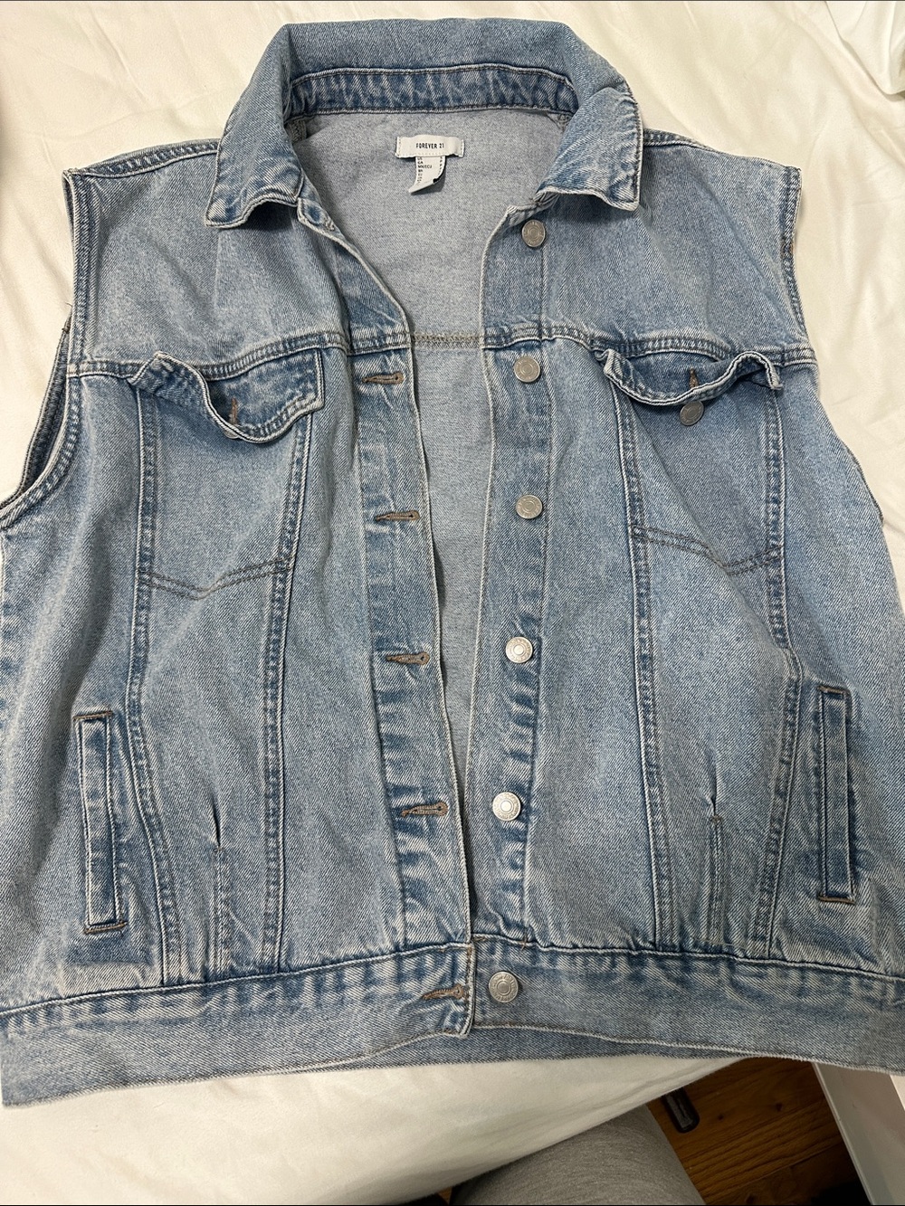 Forever 21 Light Wash Denim Sleeveless Jacket